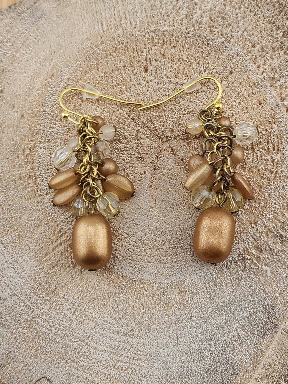 Gold Bead Cluster Dangle Earrings